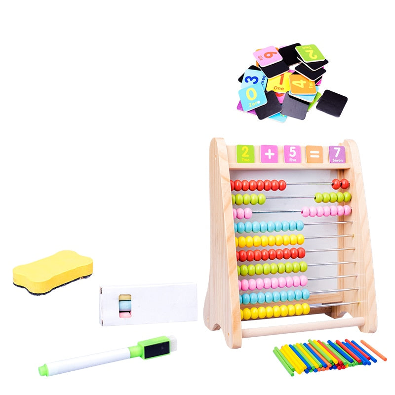 Holz-Abakus mit Whiteboard + Schiefertafel – 10 Reihen + kostenloses Zubehör