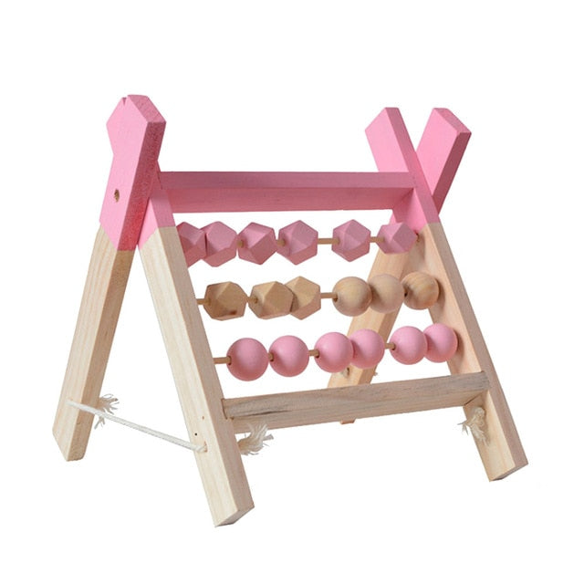 Holz-BABY-Abakus mit Ständer – skandinavisches Design – Rosa