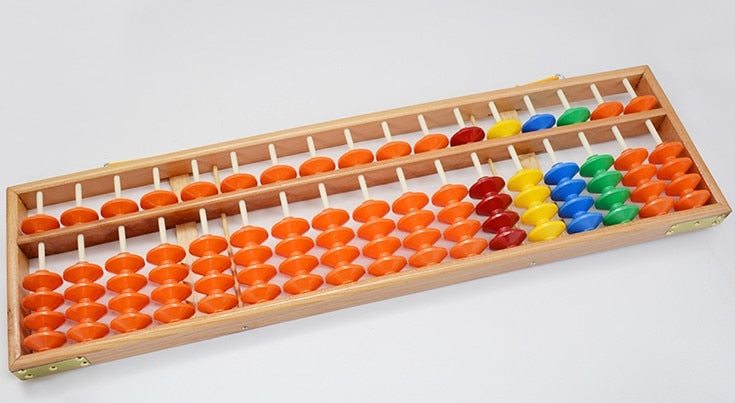 Soroban gigante para aula 17 filas - cuentas naranjas + multicolores