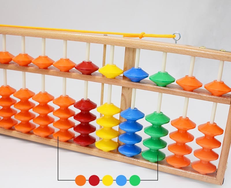 Soroban gigante para aula 17 filas - cuentas naranjas + multicolores