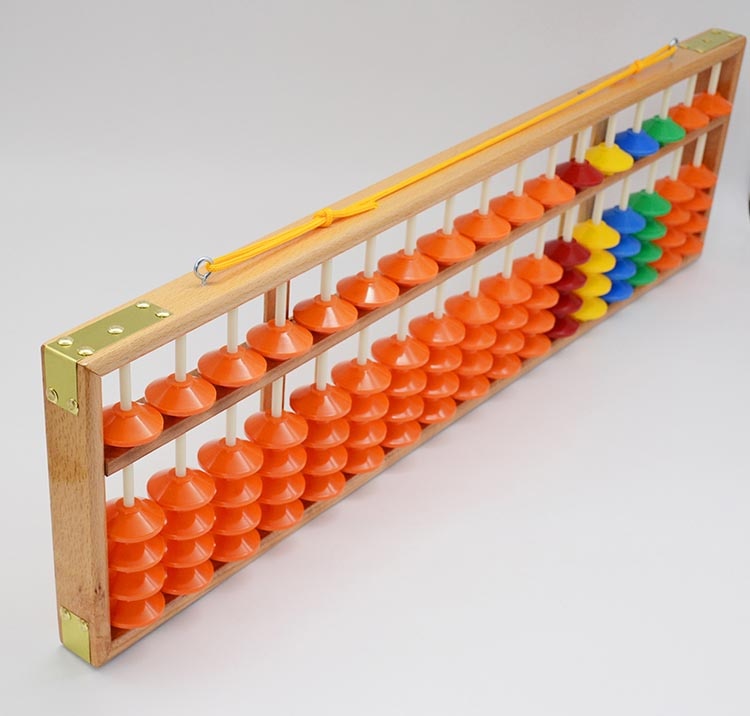 Soroban gigante para aula 17 filas - cuentas naranjas + multicolores