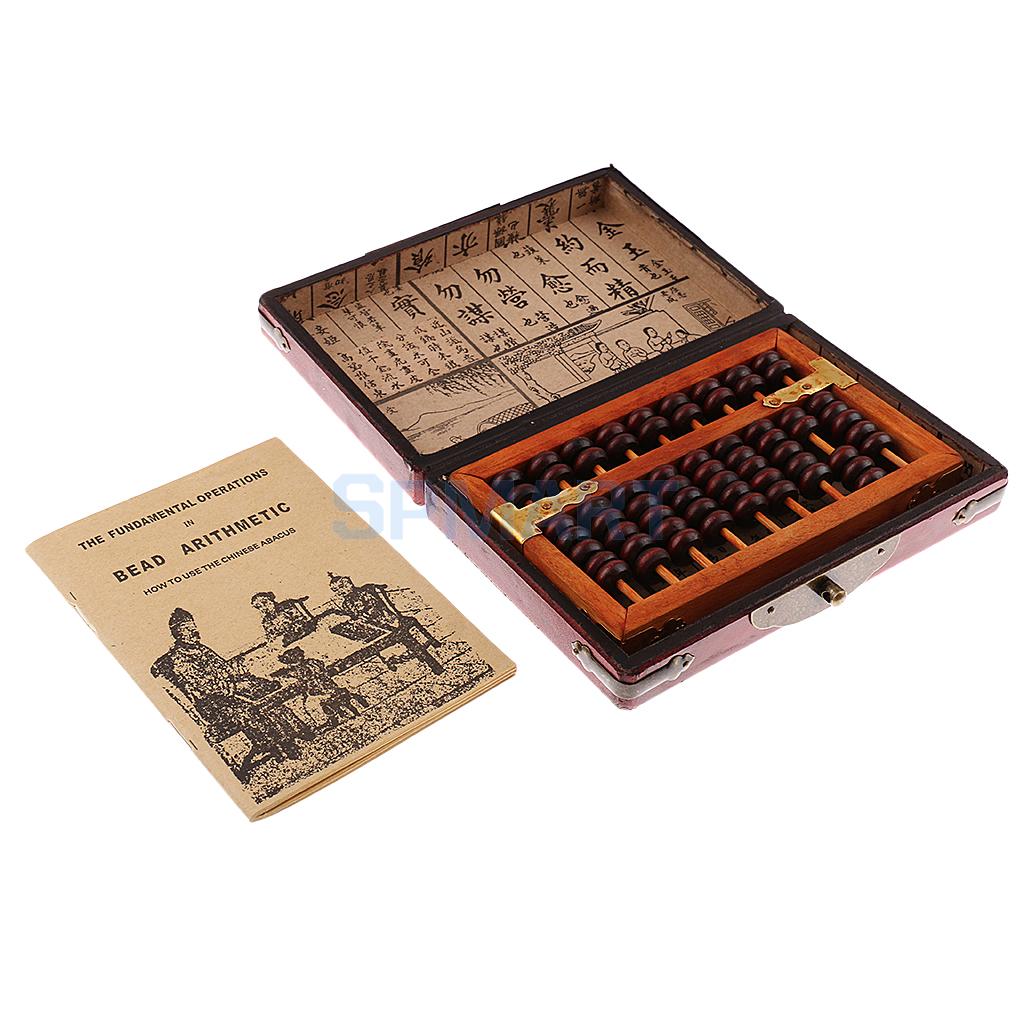 Ábaco chino vintage de 9 hileras con estuche